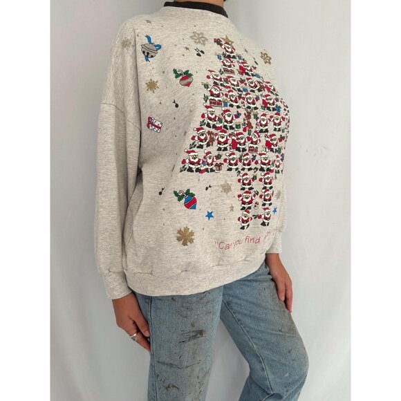 90s vintage grey christmas tree santa holiday graphic collared pullover sweater - Picture 5 of 9
